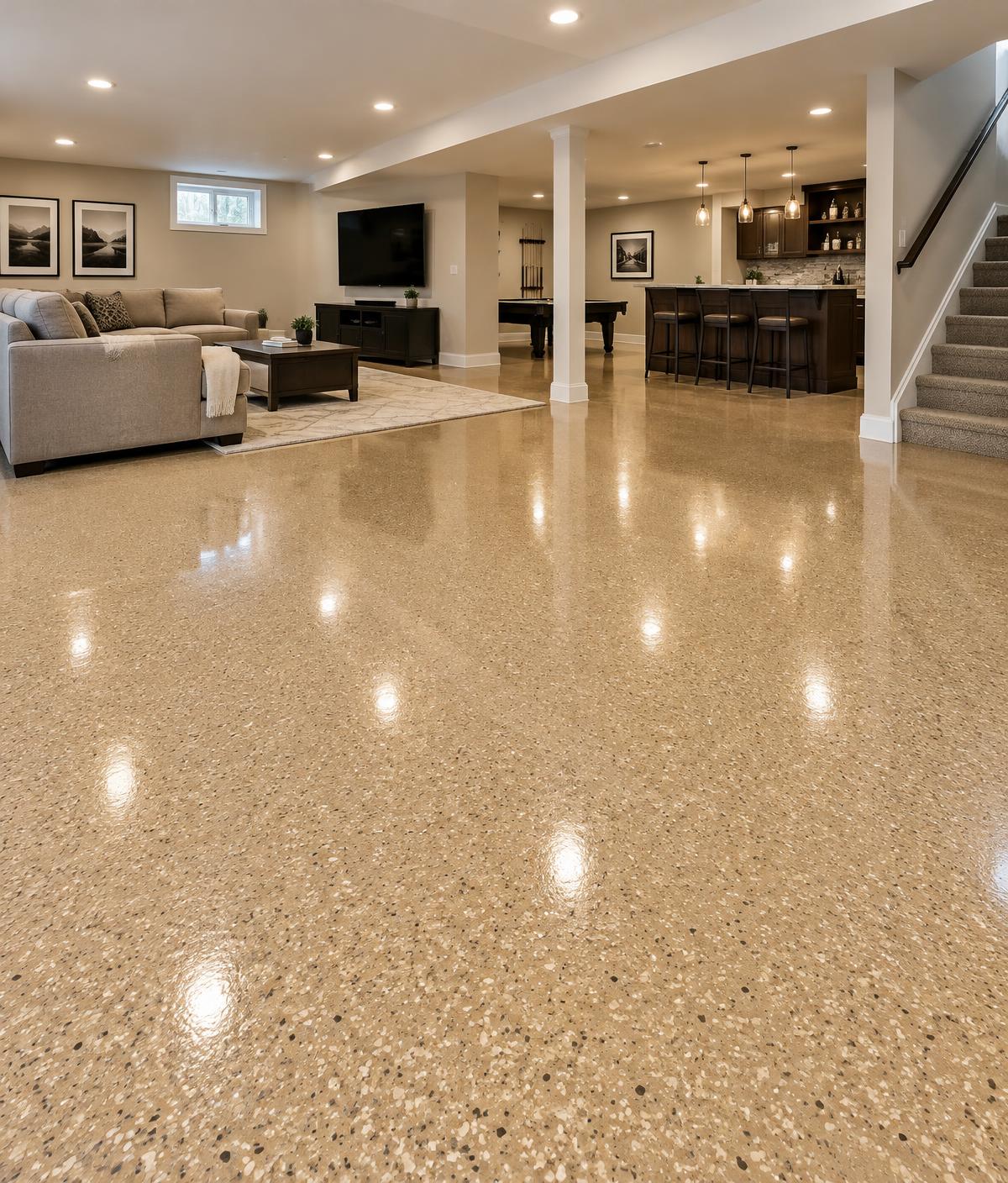 Sandstone flake basement floor