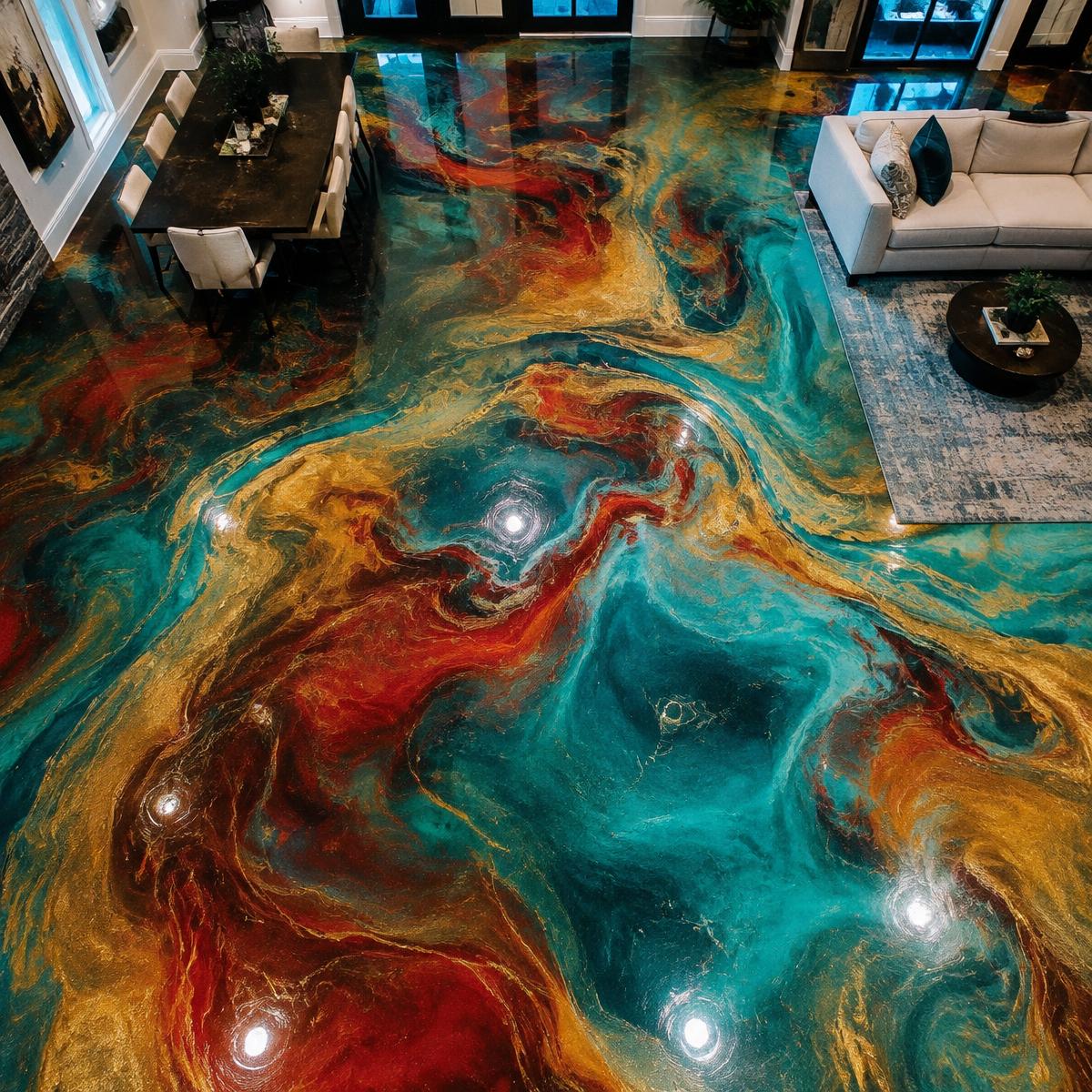 Multicolor artistic metallic epoxy floor